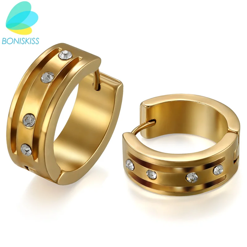 

Boniskiss Romantic Crystal Women Hoop Earrings Luxury Gold Color Stainless Steel Women's Jewelry Brincos D'oreilles Pour Les