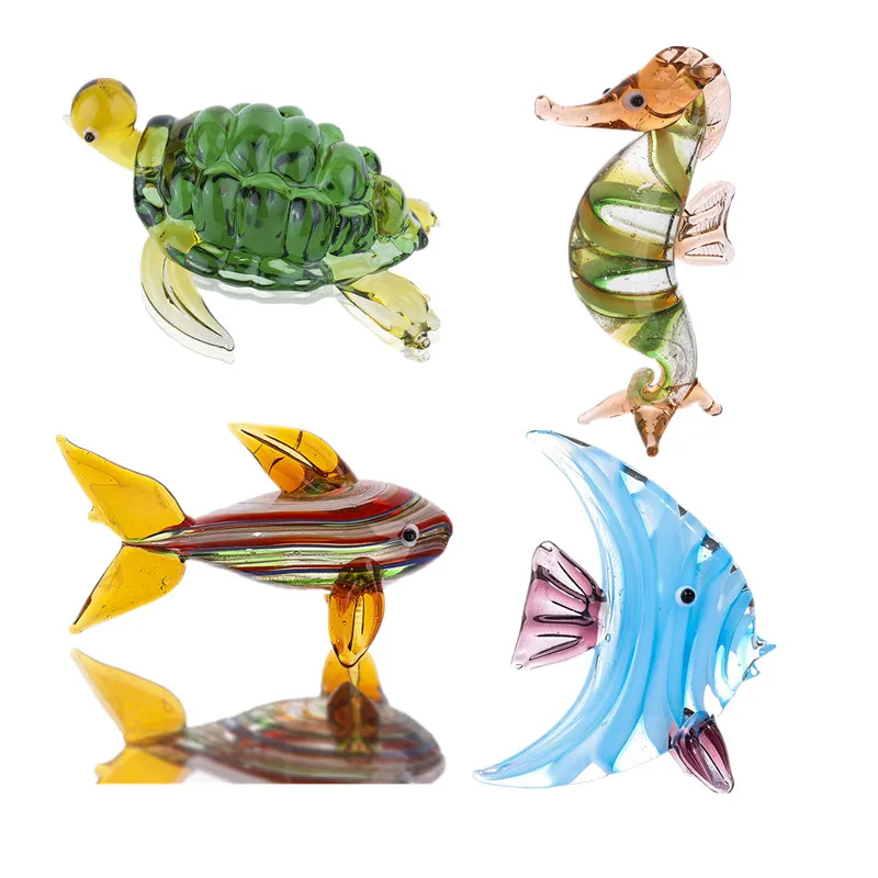 Стеклянные статуэтки H& D, цветные морские животные, муранское произведение искусства, хрустальная мебель, ручная работа, фигурка аквариума, Декор, набор из 4