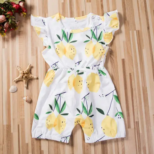 Summer Infant Baby Girl Lemon Print Clothes Ruffle Sleeve fashion
