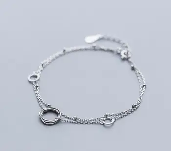 

Authentic REAL. 925 Sterling Silver Jewelry Multi-Rows/ Layers with interlocking circles Beads Chain Bracelet Party GTLS839