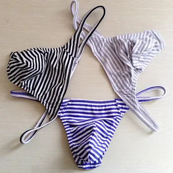 

men's fashion underwear sexy thong cotton stripe low waist pants T back mens thong underwear gay male