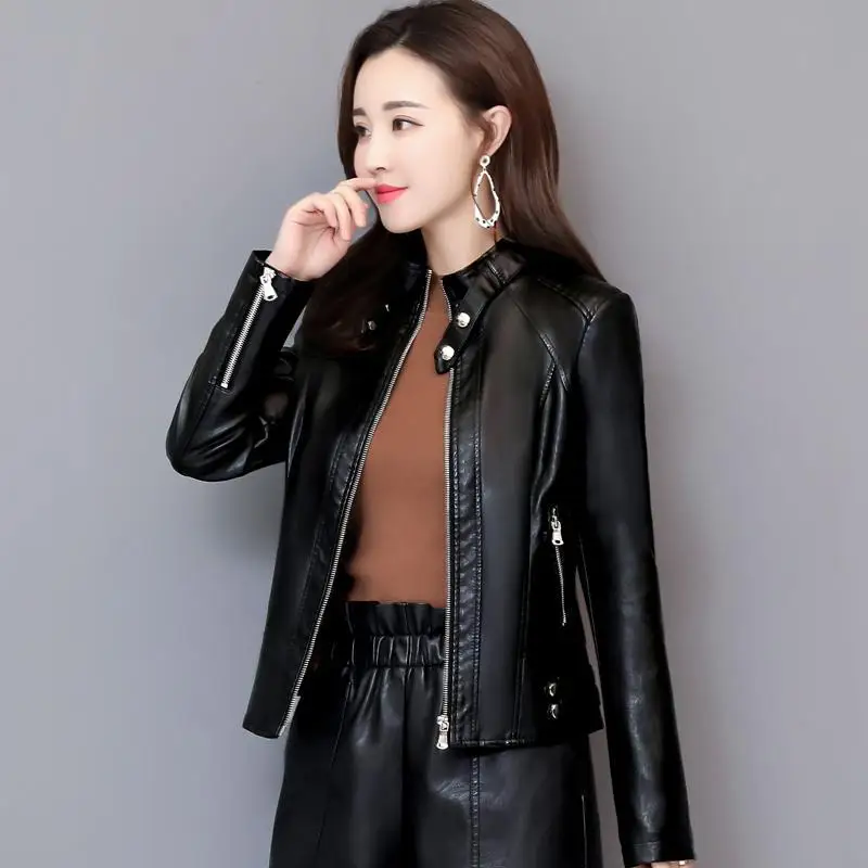 2019 Women Sheepskin Vintage Short Genuine Leather Jackets Lady's Spring Fashion Plus Size Motor Short Locomotive Coats
