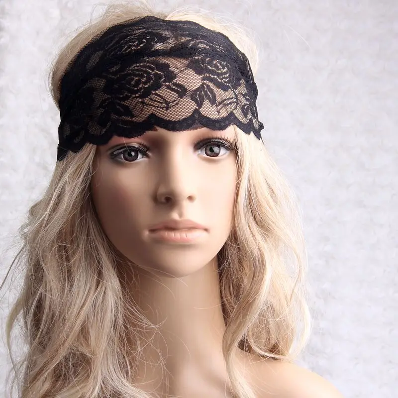 Women Lace Stretchy Headband Turban Boho Women Headband lace wider