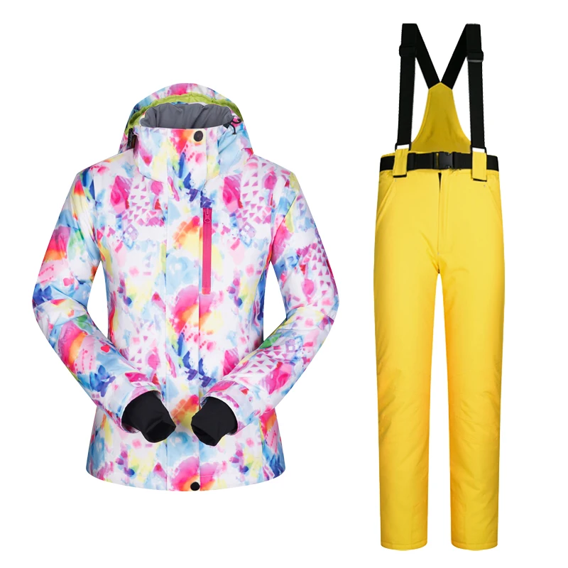 Женский лыжный костюм, брендовый зимний ветрозащитный водонепроницаемый дышащий Теплый комплект, лыжная куртка и зимние штаны, лыжные и сноубордические костюмы