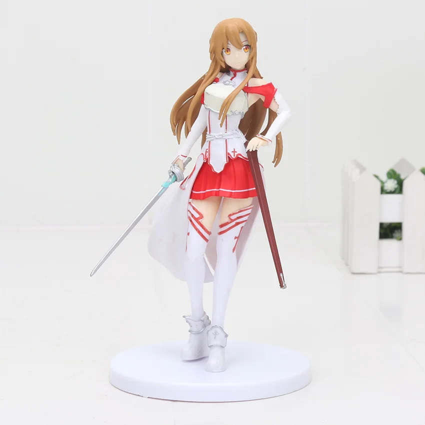 Аниме SQ Sword art online Asuna Коллекция фигурка САО Юки модель Asuna игрушка 18 см - Цвет: white opp bag