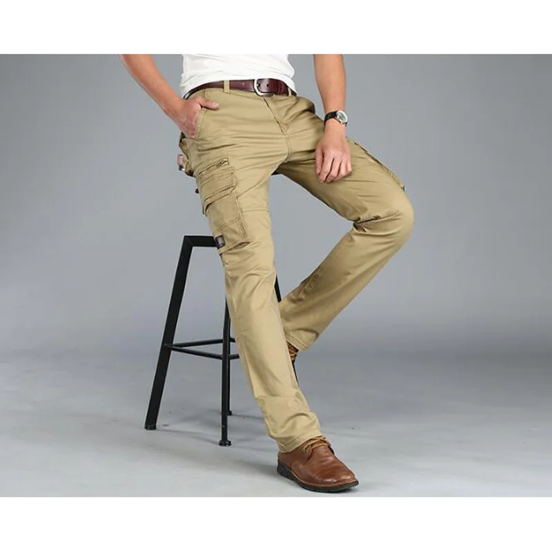 Мужские брюки карго хлопок военных дышащий высокого качества штаны со средней талией multi-карманы брюки