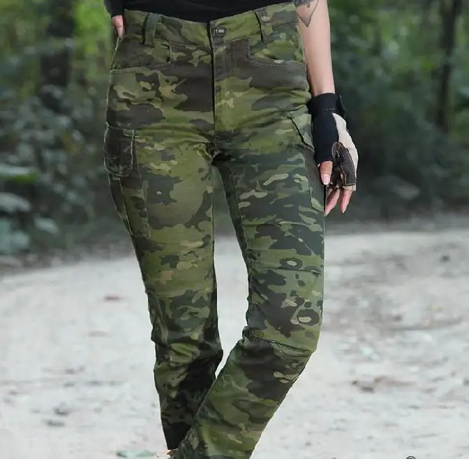 Женские военные брюки, камуфляжные длинные штаны, армейские штаны, универсальные черные брюки - Цвет: Зеленый