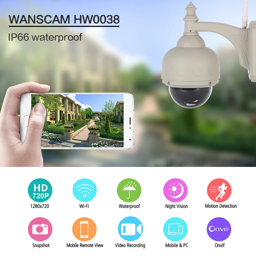 

Wanscam HW0038 1.0MP WiFi IP Camera 720P Motion Detection Waterproof Surveillance Camera For Android/IOS Device with 22pcs LEDs