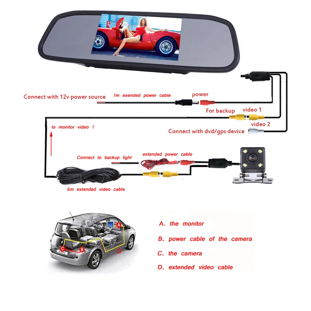 Hikity Автомобильный HD видео автостоянка монитор СВЕТОДИОДНЫЙ ночного видения CCD Автомобильная камера заднего вида 4,3 дюймов TFT lcd Автомобильное зеркало заднего вида монитор