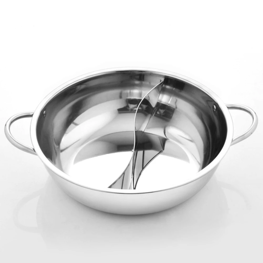 

Easy Clean Divided Polishing Kitchen Soup Cooking Restaurant Stainless Steel 2 Compartment Hot Pot Home Dual Handle Cookware