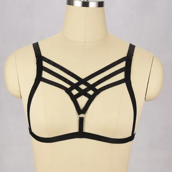

Body Cage Hot Handmade Harness Goth Black Chest outline Girl Lingerie Garter Belt bondage lady harness Open Bust cage Bra