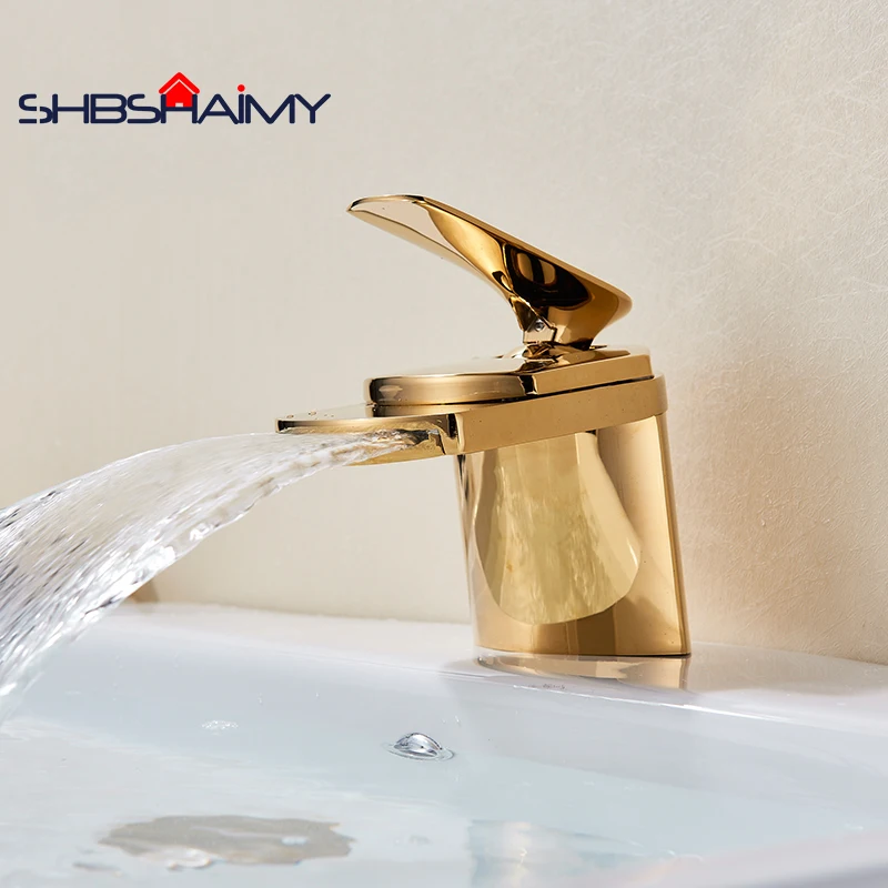 

Golde Single Handle Waterfall Bathroom Basin Faucet Deck Mounted Single Handle Mixer Tap without Cover Plate