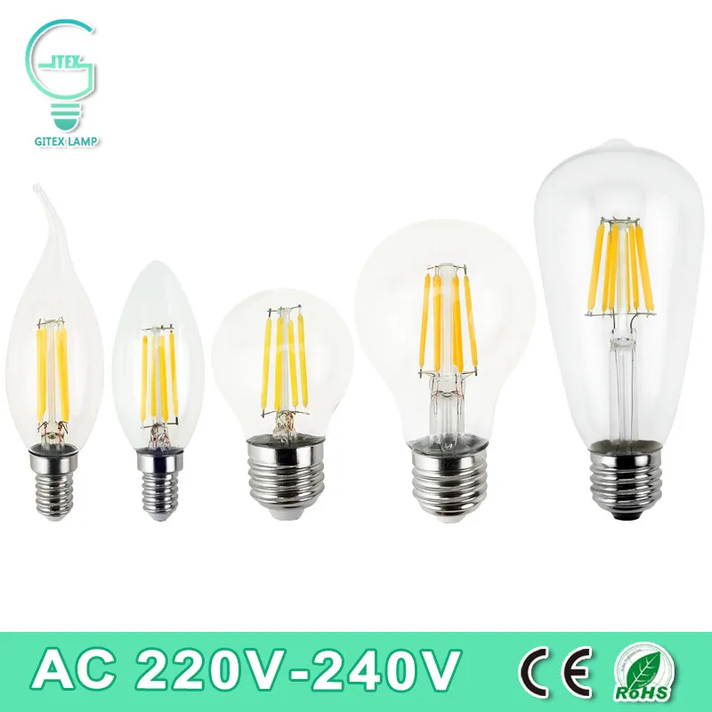 Dimmable E27 font b LED b font Filament Light Glass Housing font b Bulb b font