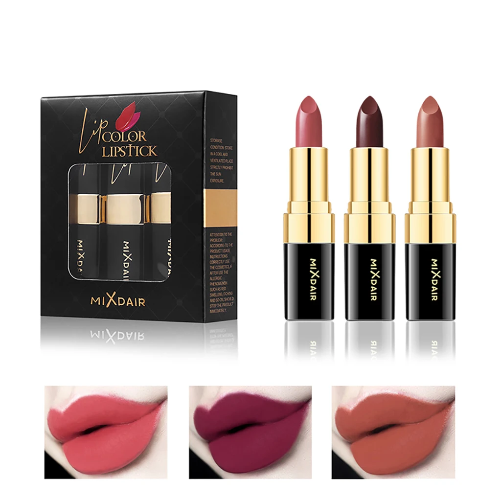 

3Colors/Set Lipstick Makeup Matte Lipstick Set Long Lasting Waterproof Easy to Wear Lips Make up Cosmetic Tool TSLM2