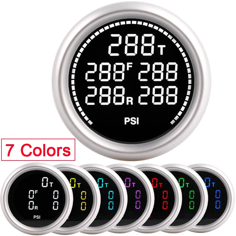 

Car Air Suspension Gauge 7 Colors 20Bar 290PSI Air Pressure Boost Air Ride Gauge With 5pcs 1/8NPT Electrical Sensors racing