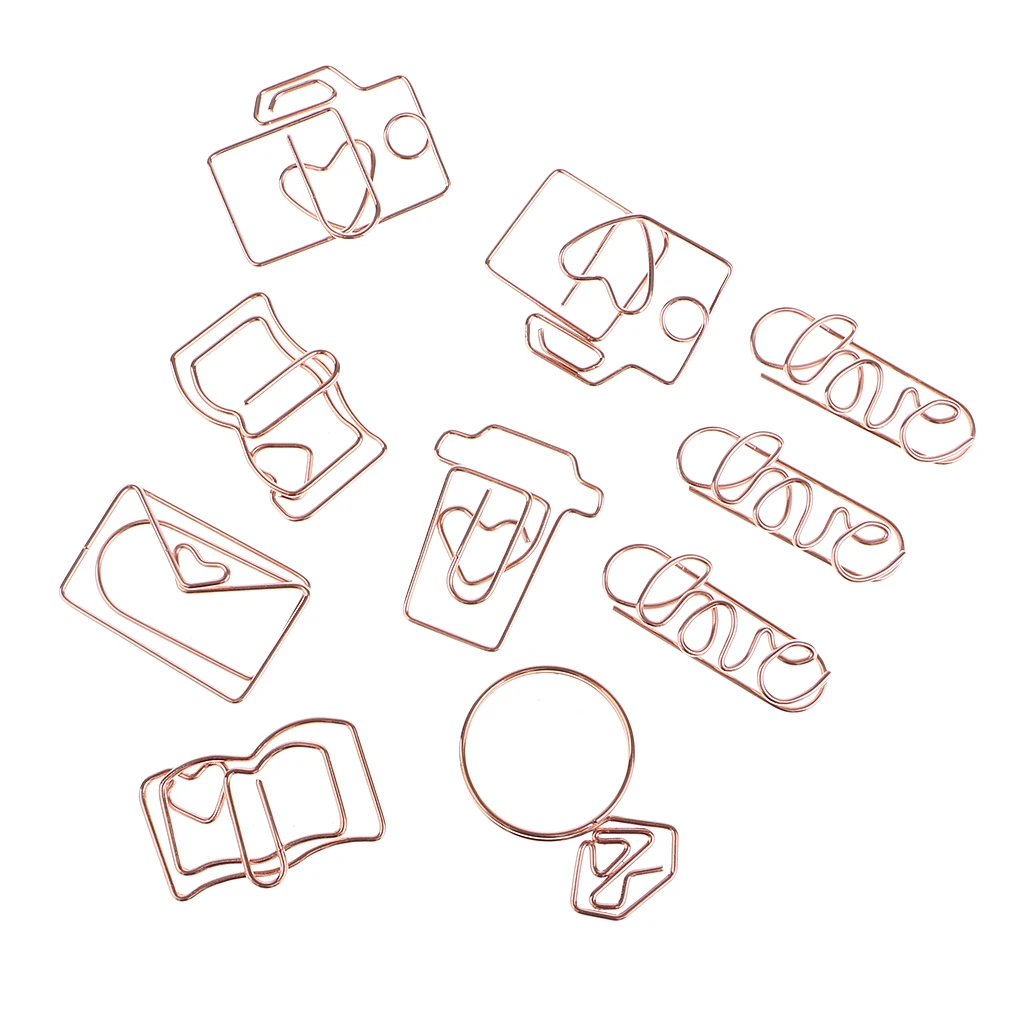 10 Pieces Assorted Shape Bookmarks File Paper Documents Paperclips Metal Clips