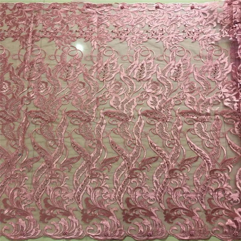 

Peach Color African Lace Fabric 2018 African Guipure Cord Lace High Quality Embroidery Beaded Lace Fabric For Wedding