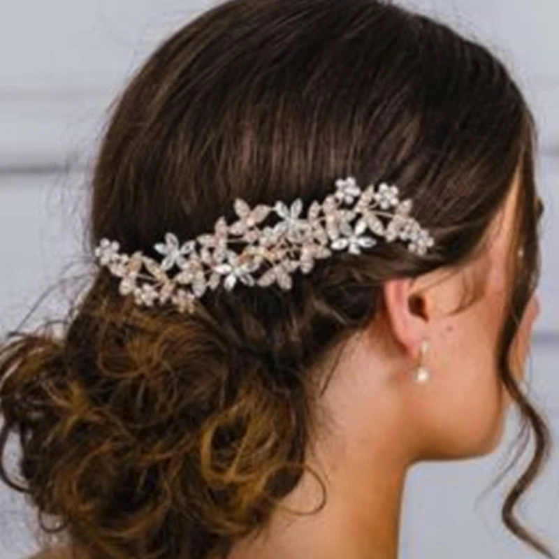 

Big Luxury Diamante Prom Bridal Hair Combs Rose Gold Flower Crystal And Pearl Wedding Headpiece For Women Jewelry Accessories