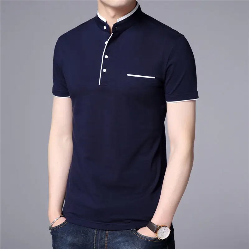 Mandarin Collar Short Sleeve Tee Shirt Men 2018 Spring Summer New Top ...