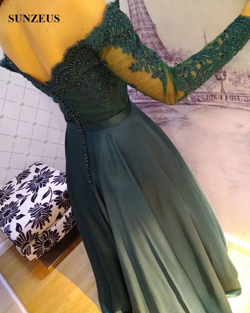 Темно-зеленый платье подружки невесты с одежда с длинным рукавом с открытыми плечами трапециевидной формы Свадебная вечеринка платья