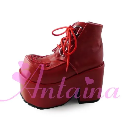 Princess sweet lolita gothic lolita shoes Lolita cos punk wedges increased women's shoes deep red 9101