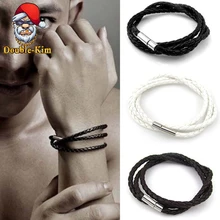 Простой цветной кожаный браслет с веревкой в стиле хип-хоп, уличная культура, браслет из искусственной кожи, модный трендовый мужской ювелирный подарок