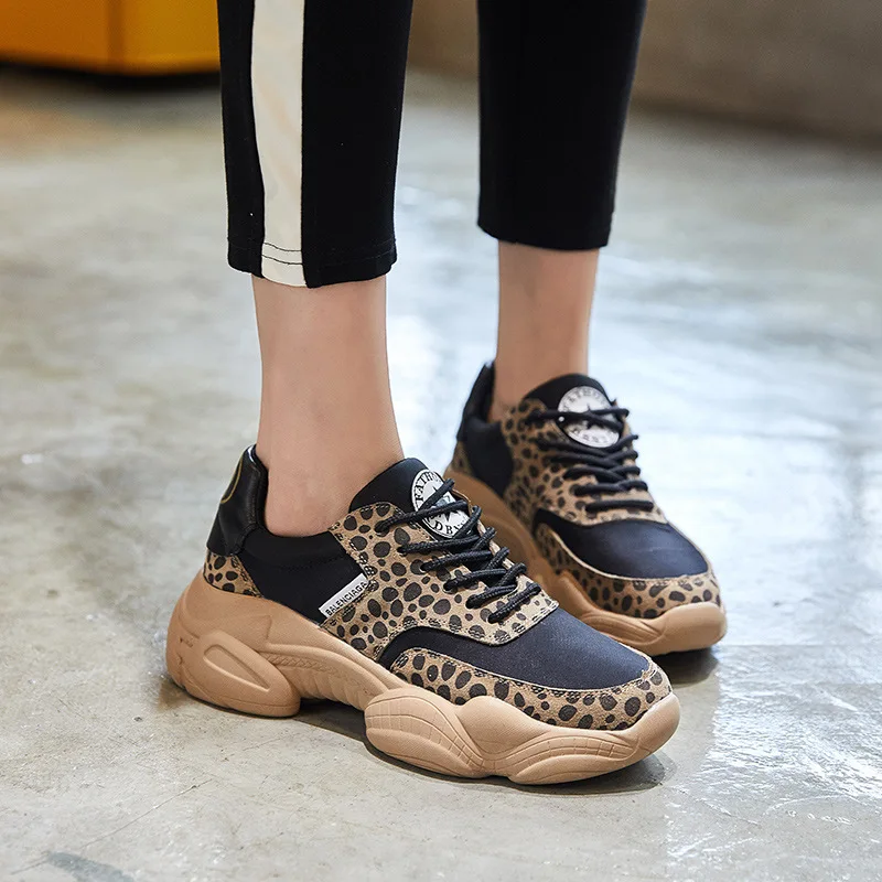 

Dilalula 2019 New Ins Hot Brand Leopard Spit Leather Sneakers Women Spring Ladies Dad Shoes Casual Running Women Shoes Woman