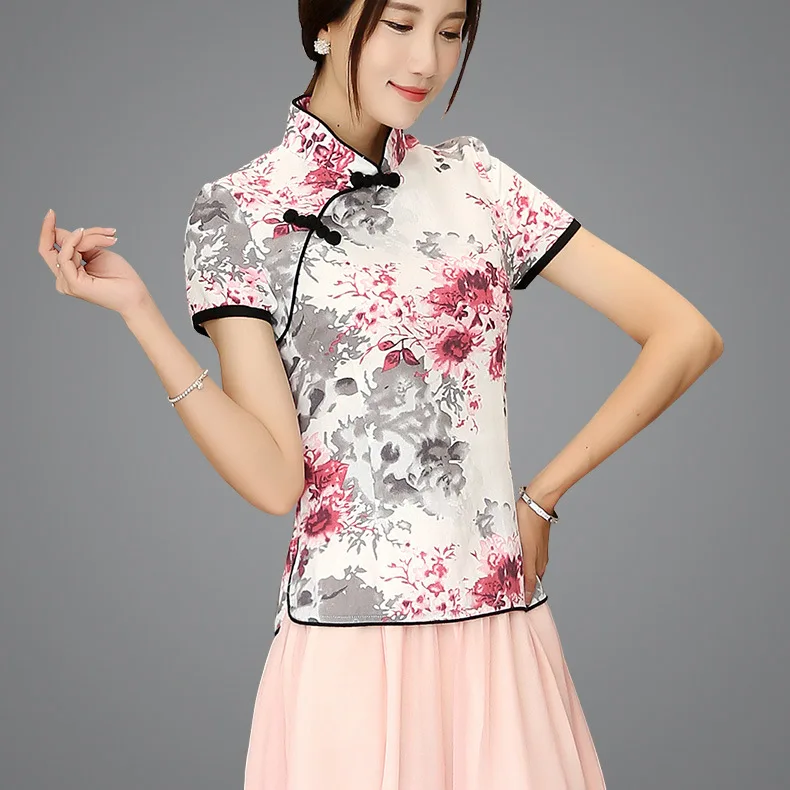 Шанхай история смесь льна Китайский традиционный Топ рубашка Ципао для Женский Чонсам Стиль рубашка Китайский Блузка для дам