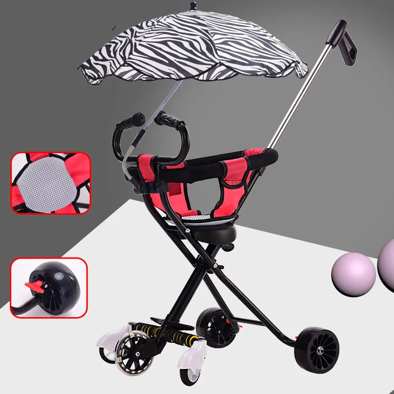 Легкий Складной Детский трицикл с 2 дополнительными вспомогательными колесами, портативная прогулочная коляска для малышей, можно взять в самолет - Цвет: 111d