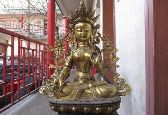 

150624 S1806 28" Tibet Buddhism classical Bronze Gild White TaRa Kwan-Yin padma Buddha Statue