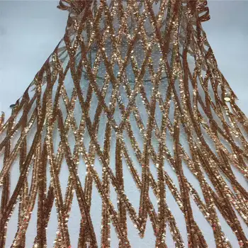 

2019 Latest French Nigeria Lace Fabric High Quality African Lace Fabric Wedding Glue Flash Sequins Tulle Lace JX1359 Gold