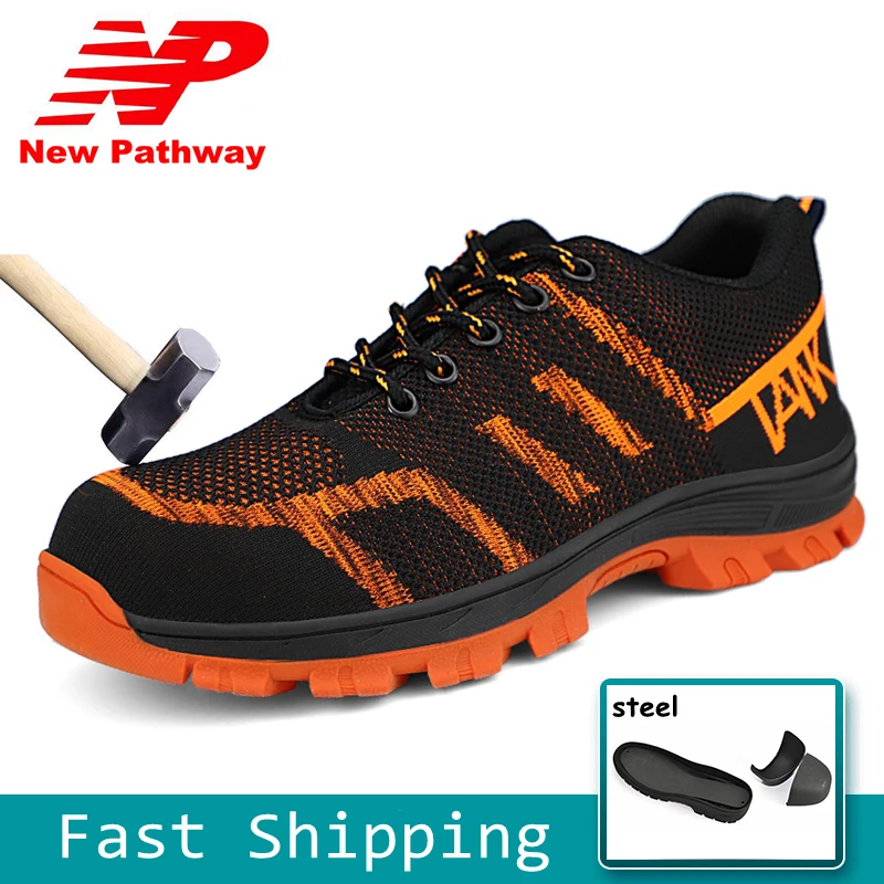

Breathable Safety Shoes Men's Lightweight Steel Toe Protective Anti-smashing Piercing Work Shoes Mesh Sneakers Size 36-46