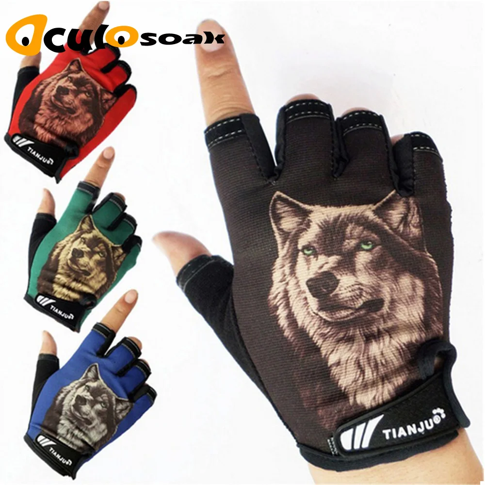 

New Men's Semi-finger Wolf Pattern Tactical Gloves Half Finger Slip-resistant Driving Gloves luvas de inverno
