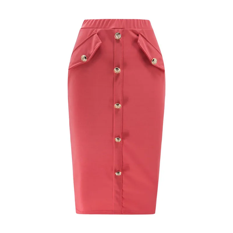 A Forever Весенняя женская офисная юбка с разрезом однобортная Эластичная Высокая талия тонкая посылка юбка-карандаш M-1073 - Цвет: Pink