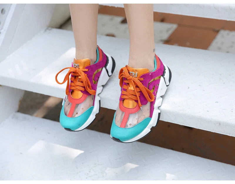 Prova Новые прозрачные Спортивные кроссовки женские удобные внутри увеличивающие рост кроссовки дышащая модная повседневная обувь в стиле ретро