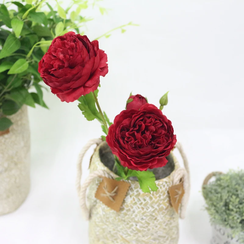 JAROWN Artificial 3 Heads Peony Flowers Branch Simulation Silk Fake Rose Flower For Wedding Decorations Home Party Decor Floers (8)