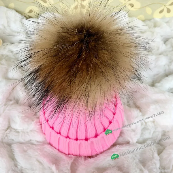15 цветов большой натуральный мех poms классический 13 см плотный вязаный мех круглые помпоны вязаная шапка женская кепка, зимняя шапка меховые шарики - Цвет: adult pink