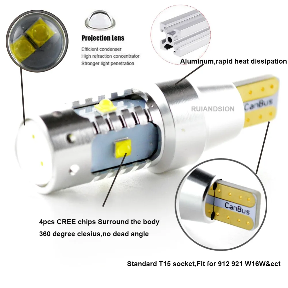 2 шт. 30 Вт без-Полярный 12 В 24 В W16W T15 обратный светильник CREEXBD чип 6SMD Led Canbus Нет ошибок резервная задняя Лампа ксенон белый 912 921