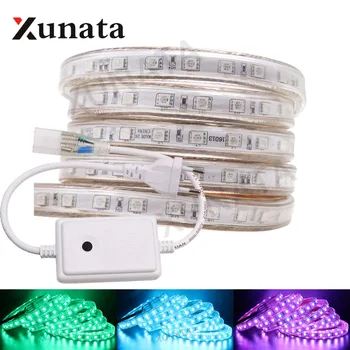 

AC 220V 230V 240V 60Leds/m 5050 RGB LED Strip Waterproof Ribbon Tape Rope LED Lights Decorations For Home With EU Plug