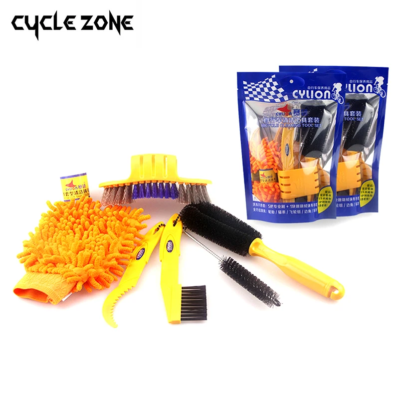 

6 pcs/lot Bicycle Chain Cleaner Cycling Clean Tire Brushes Tool Kits set Mountain Road Bike Cleaning Gloves Bicycle Cleaing Kits