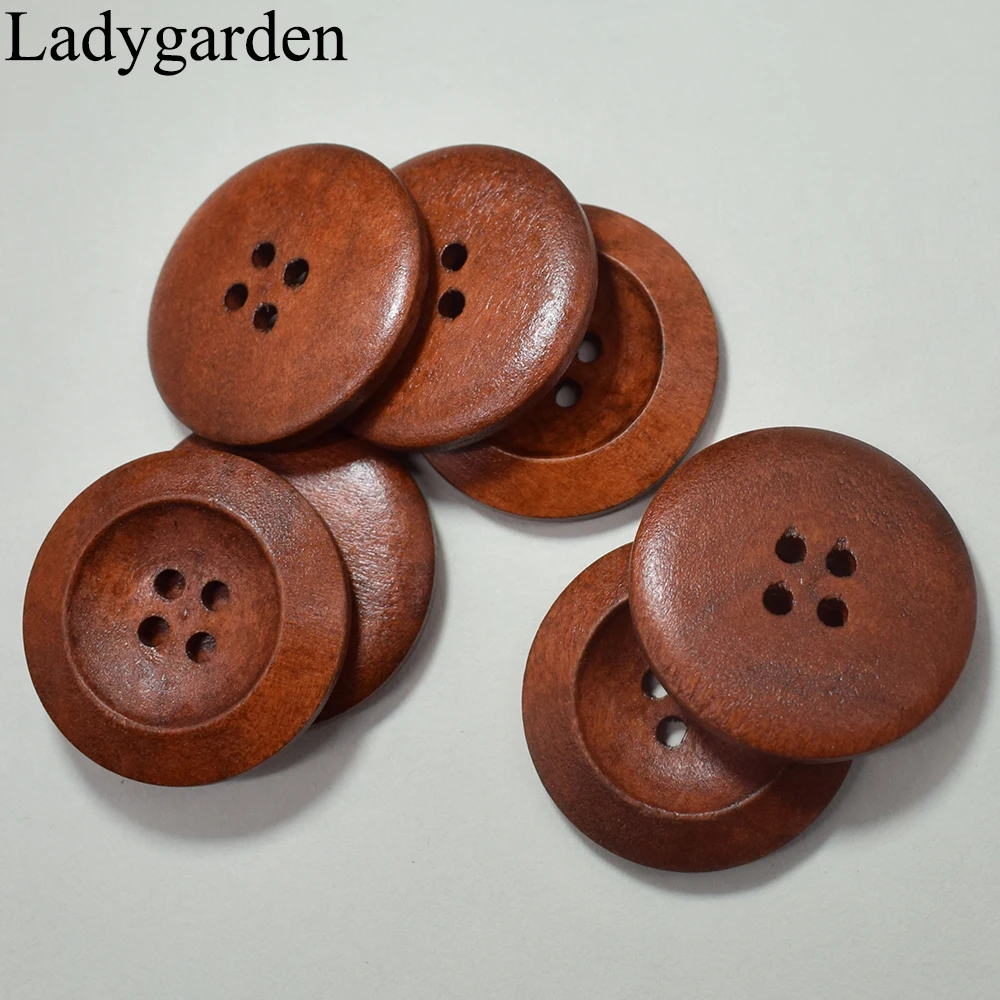 20pcs 30mm Round Brown Black Wood Buttons 4 Holes Sewing Buttons for DIY Crafts