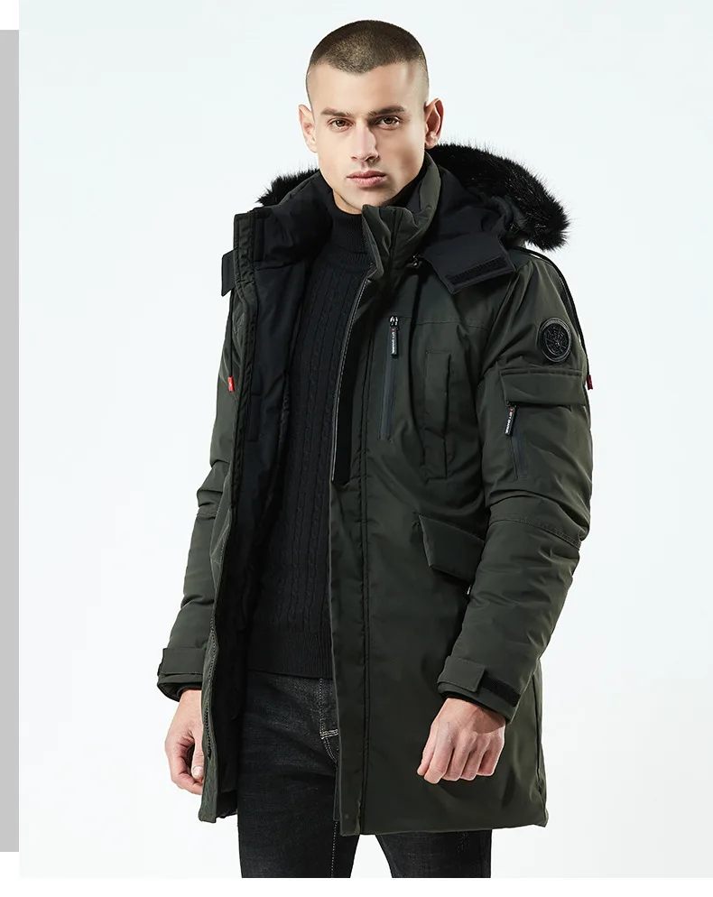 Новая зимняя куртка Для мужчин парка-30 градусов меховой воротник с капюшоном стеганая ватная ветровка теплая Мужская Куртка парка 8F21E