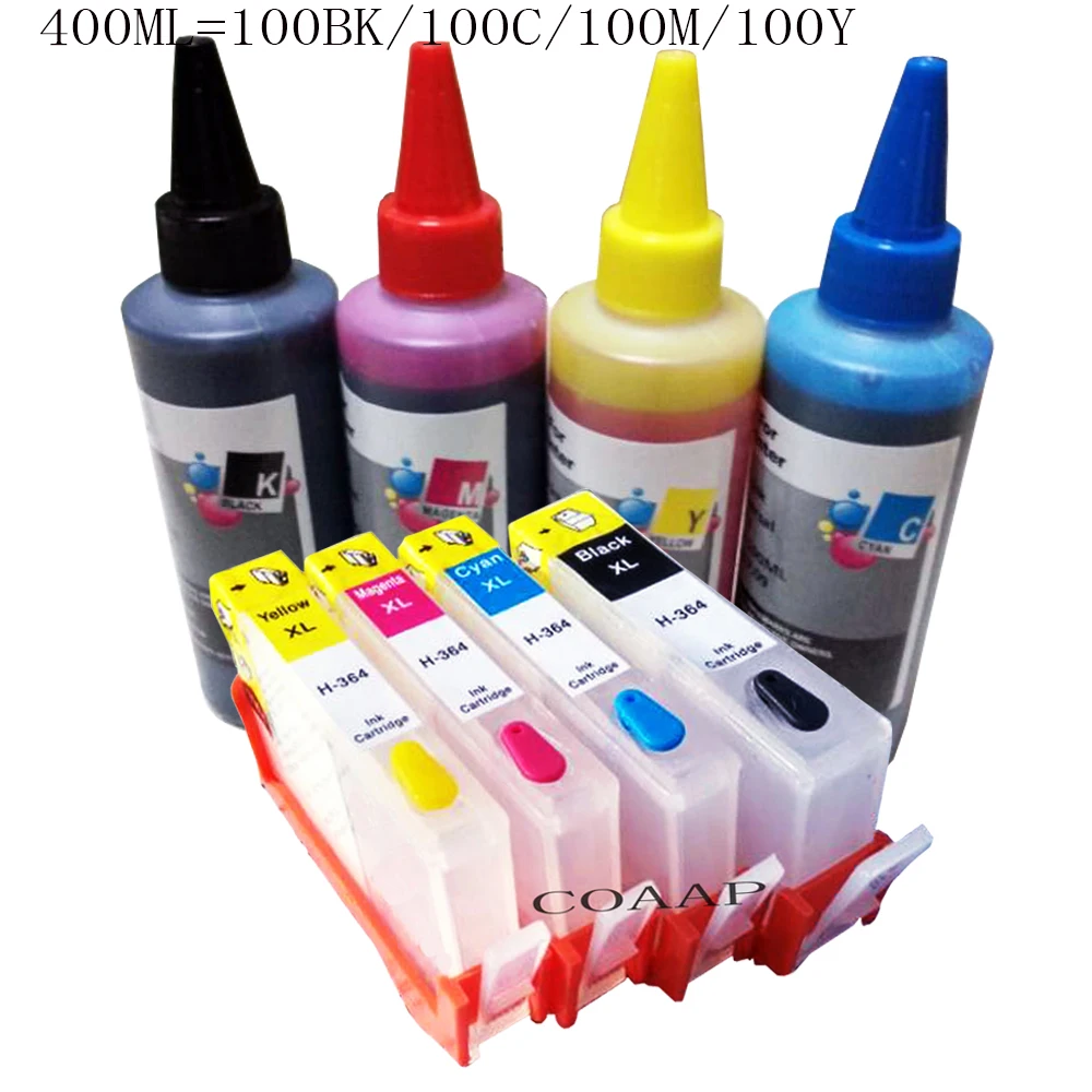 

Compatible hp 364 refillable Ink cartridges + 400ml Dye inks for HP Photosmart 5510 5520 6510 6520 7510 7520 e-All-in-One