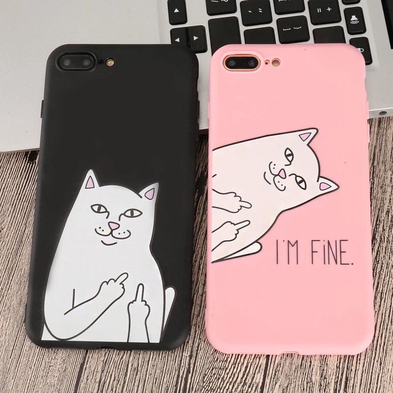 

Zagter Cartoon Cat Thin Phone Case For iphone 7 6 6S 5 5S 8 Plus Case For iphone X XR XS MAX candy colour