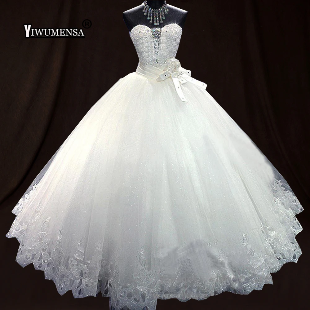 Vestidos De Novia 2018 роскошный Bling Бисер пышное свадебное платье Тюль Аппликации Свадебные платья на шнуровке Винтаж свадебные платья