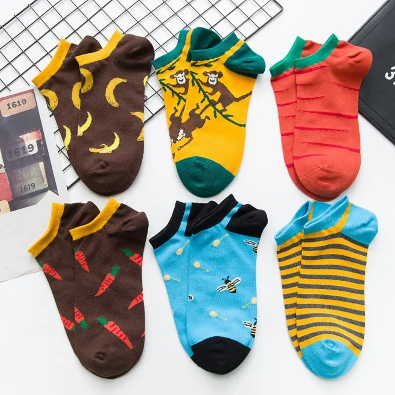 

XX-155 Korea Fruits Carrot Design Cotton Jacquard Lovely Monkey Pattern Kawaii Female Girls Cute Ankle Socks Short Casual Animal