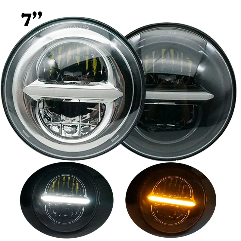 

Moto accessories 7 inch led headlight With DRL & Yellow turn signal light for Harley Davidson 50W 7'' H4 Daymaker headlamp