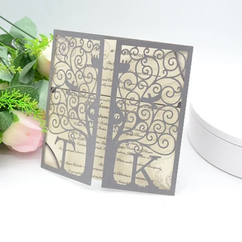 

Free customize laser cut Bright Silver gray invitaion card for wedding
