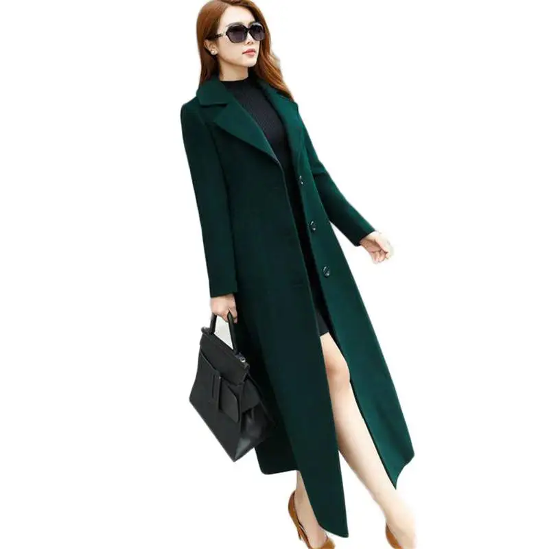 

2019 Autumn Winter New Women Wool Coat Fashion Long Cashmere Outerwear Female Turn Down Collar Jackets Waist Blelt Overcoat X11