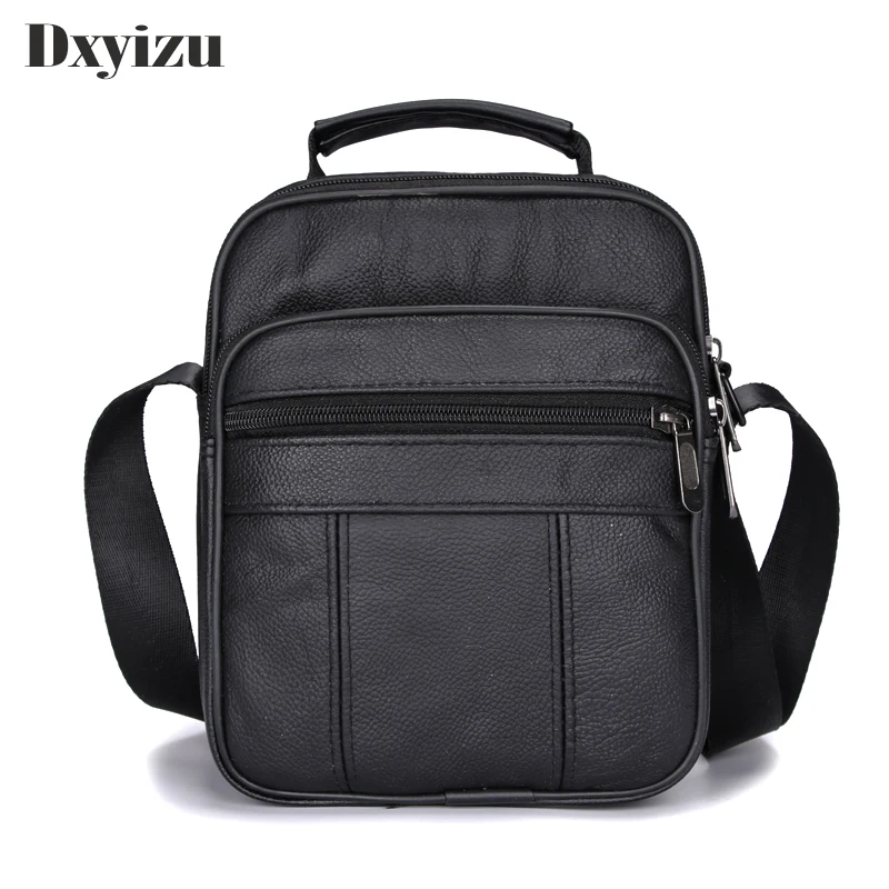 

Men's Business Crossbody Bags Genuine Leather Black Small Messenger Bags Zipper Large Capacity Cow Leather Single Shoulder Bag